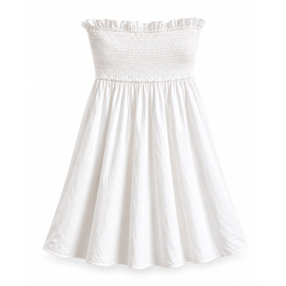 J.Crew White Strapless Smocked Cotton Midi Dress Size M Summer Beach Cottagecore